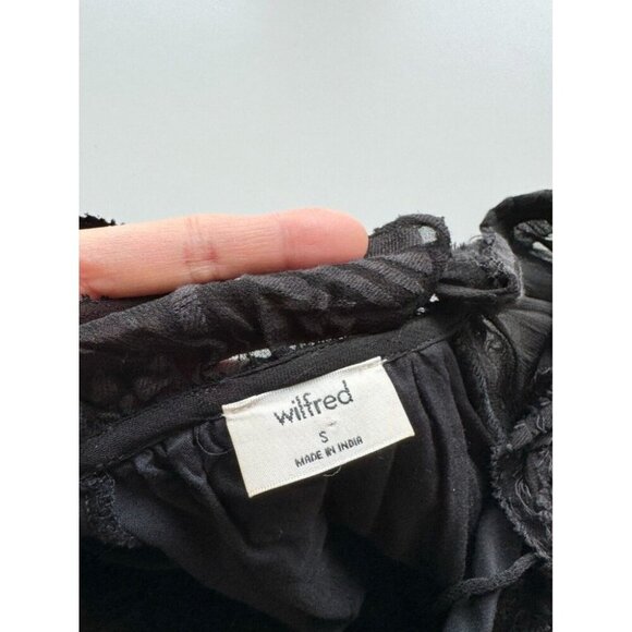 Aritzia WILFRED Dufour Black Sheer Leaf Jacquard Midi Peasant Dress, Size S - Picture 11 of 16